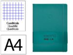 Caderno com Elástico Antartik capa dura verde água-marinha. Formato A4, com 100 folhas quadrículadas, gramagem 80 grs.