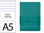 Caderno com Elástico Antartik capa dura verde água-marinha. Formato A5, com 100 folhas pautadas, gramagem 80 grs.