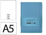 Caderno com Elástico Antartik capa dura azul claro. Formato A5, com 100 folhas lisas, gramagem 80 grs.