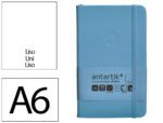 Caderno com Elástico Antartik capa dura azul claro. Formato A6, com 100 folhas lisas, gramagem 80 grs.