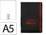 Caderno com Elástico Antartik capa dura preto e vermelho. Formato A5, com 100 folhas lisas, gramagem 80 grs.