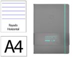 Caderno com Elástico Antartik capa dura cinza e turquesa. Formato A4, com 100 folhas pautadas, gramagem 80 grs.