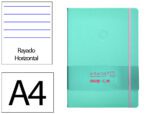 Caderno com Elástico Antartik capa dura rosa e turquesa. Formato A4, com 100 folhas pautadas, gramagem 80 grs.