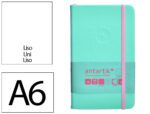 Caderno com Elástico Antartik capa dura rosa e turquesa. Formato A6, com 100 folhas lisas, gramagem 80 grs.