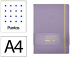 Caderno com Elástico Antartik capa dura roxo e amarelo. Formato A4, com 100 folhas pontos, gramagem 80 grs.