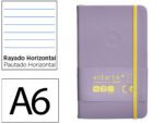 Caderno com Elástico Antartik capa dura roxo e amarelo. Formato A6, com 100 folhas pautadas, gramagem 80 grs.