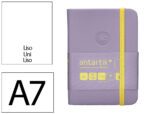Caderno com Elástico Antartik capa dura roxo e amarelo. Formato A7, com 100 folhas lisas, gramagem 80 grs.