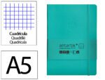 Caderno com Elástico Antartik capa mole turquesa. Formato A5, com 100 folhas quadrículadas, gramagem 80 grs.