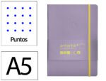 Caderno com Elástico Antartik capa mole roxo e amarelo. Formato A5, com 100 folhas pontos, gramagem 80 grs.