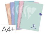 Caderno Espiral Clairefontaine capa polipropileno fólio. Com 80 folhas, papel de 90 grs. quadrículado 4mm. Cores pastel sortidas.