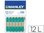 Lápis de Cera Manley, N.23, unicolor verde azulado. Pack com 12 unidades.