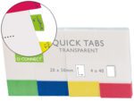 Bandas Separadoras Q-Connect Index com 40 folhas. Formato 25X45 mm. Pack de 4 cores transparente.
