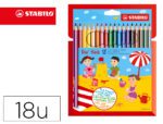 Lápis de Cor Trio Stabilo. Caixa de cartão com 18 unidades.