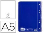 Caderno Espiral Liderpapel, com 80 folhas, formato A5 liso. Capa cor azul.