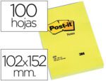 Bloco de Notas Aderentes Post-It. Formato 102X152 mm. Liso com 100 folhas.