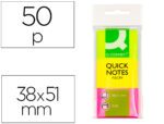 Bloco de Notas Adesivas Q-Connect. Cor fluorescente. Formato 40 X 50 mm.