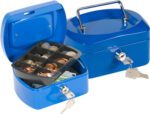 Cofre com Bandeja para Moedas Q-Connect. Tamanho 152X80X115 mm. Cor azul.