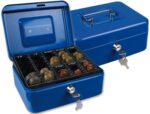 Cofre com Bandeja para Moedas Q-Connect. Tamanho 200X90X160 mm. Cor azul.