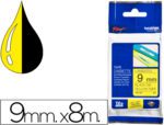 Fita Brother Tz-621 laminada, amarelo-preto, 9mm. X 8 metros.