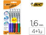 Marcador Bic Velleda Grip Tra Co 1,6. Blister 4+1 cores sortidas.