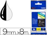 Fita Brother Tz-325 laminada, preto-branco, 9mm. X 8 metros.