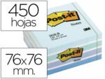 Bloco de Notas Adesivas Post-It. Formato 76X76 mm. Cubo cor azul pastel. Com 450 folhas.