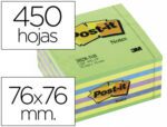Bloco de Notas Adesivas Post-It. Formato 76X76 mm. Cubo cor azul e verde. Com 450 folhas.