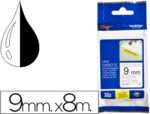 Fita Brother Tz-S221 Super adesiva branco-preto, 9mm. X 8 metros.