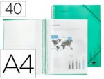 Capa Catálogo Liderpapel com espiral, 40 bolsas em polipropileno, formato A4. Cor verde.