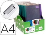 Bolsa Dossier Liderpapel com clip lateral. Formato A4, pack 30 folhas. Pack de 4 cores sortidas.