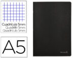 Caderno Agrafado Liderpapel capa preta, formato A5, com 80 folhas, quadrículado 5 mm., papel de 60 grs. com margem dupla. Cor preto.