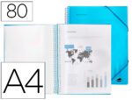 Capa Catálogo Liderpapel com espiral, 80 bolsas em polipropileno, formato A4. Cor azul.
