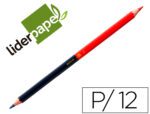 Lápis Bicolor Liderpapel, cor vermelho-azul, caixa com 12 unidades.