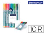 Marcador Staedtler Triplus Fineliner, estojo com 10 cores sortidas.