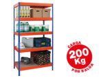 Estante Ar Storage metálica 180X90X40 cm. Com 5 prateleiras, 200Kg por prateleira em madeira sem parafusos, cor azul/laranja.