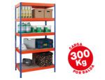 Estante Ar Storage metálica 192X100X50 cm. Com 5 prateleiras, 300Kg por prateleira em madeira sem parafusos, cor azul/laranja.