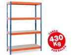 Estante Ar Storage metálica 200X100X60 cm. Com 4 Prateleiras, 430Kg por prateleira em madeira sem parafusos, cor azul/laranja.