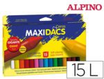Lápis de Cera Alpino Maxidacs. Caixa com 15 unidades, cores sortidas.