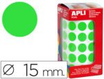 Etiquetas Autoadesivas Circulares Apli, medida 15 mm., cor verde em rolo com 2832 etiquetas.