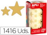 Etiquetas Autoadesivas Estrelas Grandes Apli, cor ouro em rolo com 1416 etiquetas.