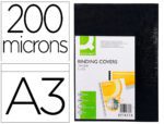 Capa de Encadernação Q-Connect Pvc. Formato A3 opaca preta, 200 microns, pack de 100 unidades.