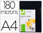 Capa de Encadernação Q-Connect Pvc. Formato A4 opaca. Cor preta, 180 microns, pack de 100 unidades.