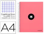 Caderno Espiral Liderpapel Antartik capa forrada. Formato A4, com 120 folhas, papel de 100 grs. quadrícula 5mm. 5 bandas de cores. Capa cor coral.