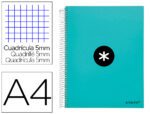 Caderno Espiral Liderpapel Antartik capa forrada. Formato A4, com 120 folhas, papel de 100 grs. quadrícula 5mm. 5 bandas de cores. Capa cor menta.