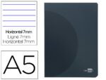 Caderno Agrafado Liderpapel 360 capa de plástico. Formato A5, com 48 folhas, papel de 90 grs. pautado com dupla margem. Capa cor preta.
