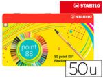 Marcador Stabilo Point 88 ponta de fibra, estojo metal com 50 cores sortidas.