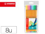 Marcador Stabilo Point 88 ponta de fibra, estojo com 8 cores sortidas pastel.