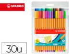 Marcador Stabilo Point 88 ponta de fibra, cor estojo de 30 unidades, cores sortidas.