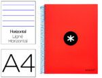 Caderno Espiral Liderpapel Antartik capa forrada. Formato A4, com 120 folhas, papel de 100 grs. pautado. 5 bandas, cor vermelho.