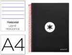 Caderno Espiral Liderpapel Antartik capa forrada. Formato A4, com 120 folhas, papel de 100 grs. pautado. 5 bandas, cor preto.